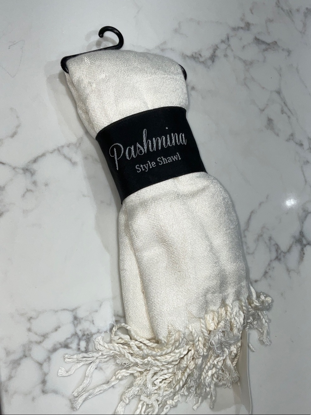 Ivory Pashmina Style Shawl - Soft Fringe Scarf